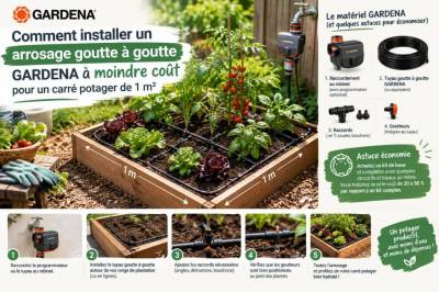 Comment installer un arrosage goutte-à-goutte gardena à moindre coût pour un carré potager de 1 m²