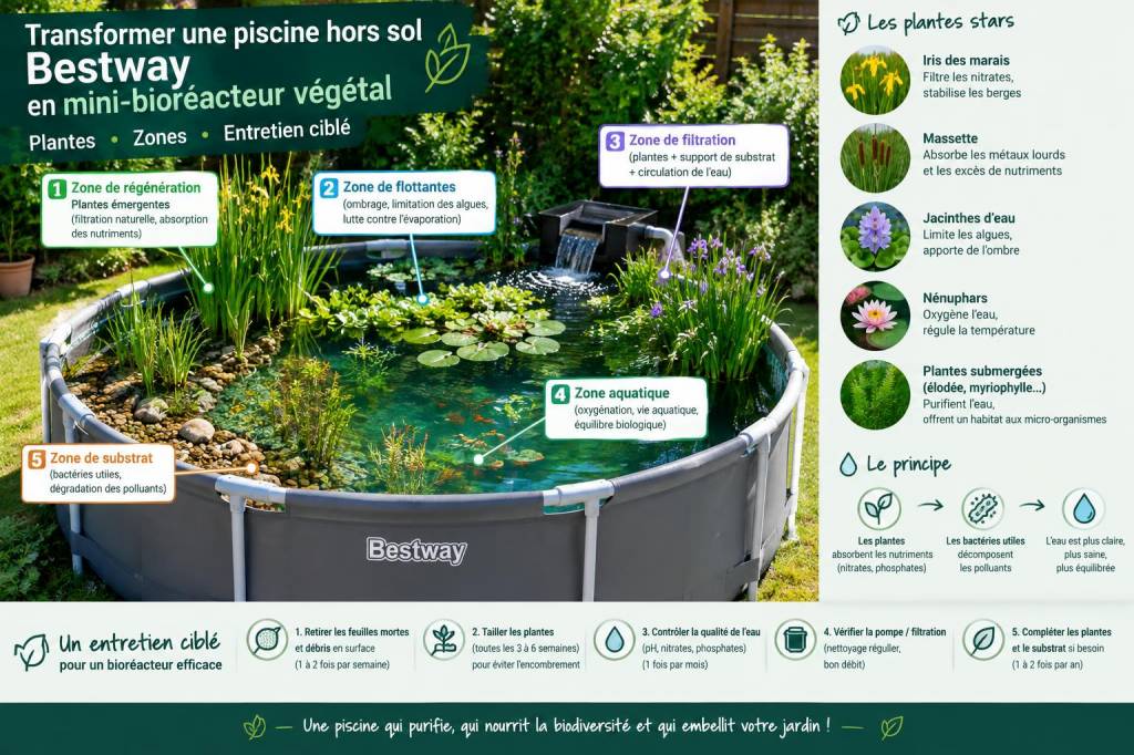Transformer une piscine hors-sol bestway en mini‑bioréacteur végétal : plantes, zones et entretien ciblé